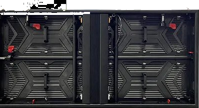 Rear view of the outdoor LED display cabinet — modular panels with quick-service locks